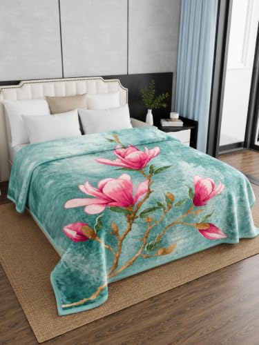 Image of Signature All Season Double Bed Blanket | Super Soft Plush, Lightweight & Cozy | 220 x 240 cm | 2.5 kg | Multi-Color Vibrant Print | Ideal for Winter, AC Use & Gifting (Teal Rose)