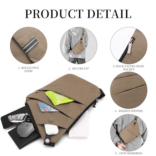 Image of Anti Theft Crossbody Bag,Sling Bag for Women Men,Multi-pocket Chest Shoulder Bag for Travel, Sport, Work