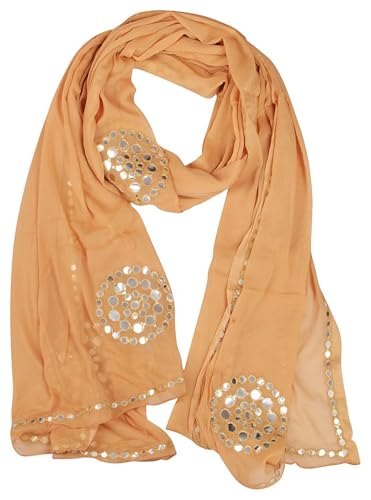 Image of YOUTHQUAKE Plastic Mirror Work Embroidered Chiffon Dupatta for Women & Girls