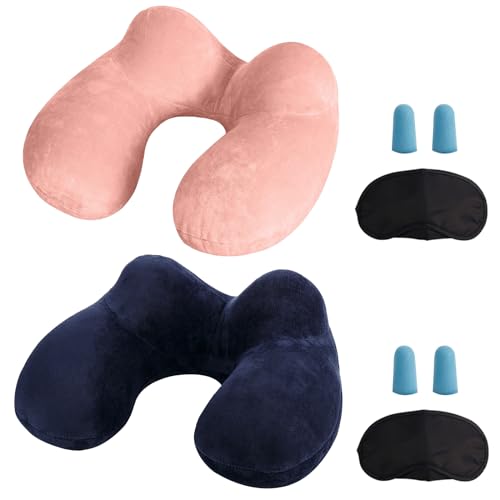 LUZWAY Cuscino da Viaggio Gonfiabile Cervicale Collo Cuscini di Supporto Travel Pillow con Federa...