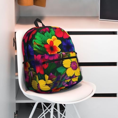 Mochila impermeable de flores arco iris con espalda cómoda 7