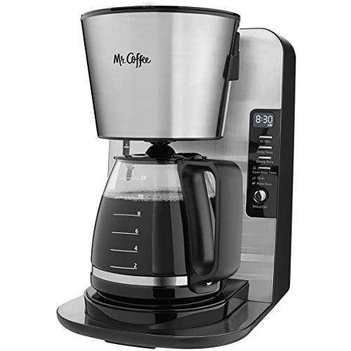Mr. Coffee 12-Cup Programmable Coffee Maker, Stainless Steel/Black Base - Includes Water Filtration