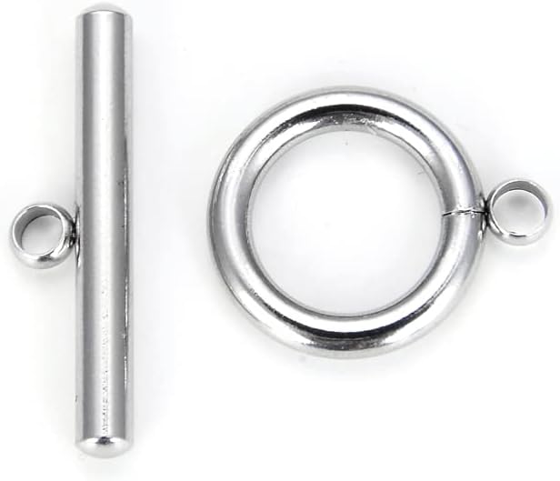 100pcs 304 Grade Surgical Stainless Steel Hypoallergenic 12mm (0.47 inch) Toggle Clasp T-Bar Closures Connector for Jewelry Craft Making SJF181-1