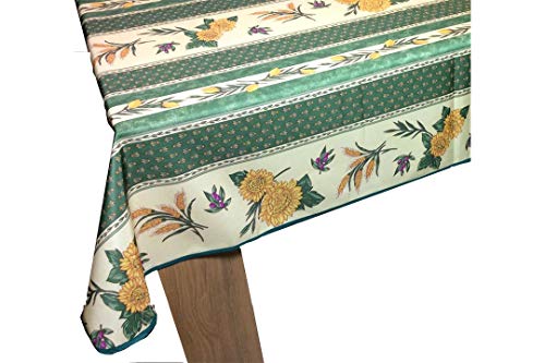 Nappe Provençale Rectangle Anti-tâche 150 x 300 cm Tournesol Abeille Vert
