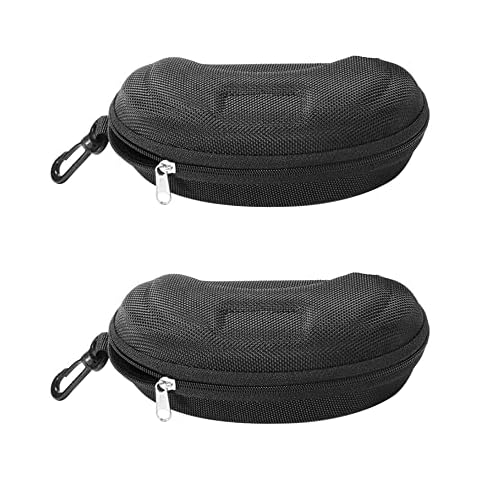 Heshebuy 2pcs Sunglasses Case, Portable Travel Zipper Eyeglasses Case Scratch Resistant Glasses Case Hook Glasses Organiser (Black) Cover