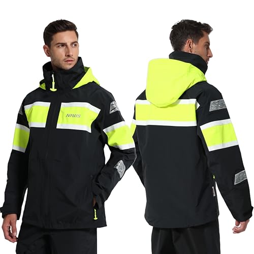 Navis Marine Herren Segeljacke Wasserdicht Nylon Atmungsaktive Offshore - Jacke mit reflektierenden, ideal für Segeln, Angeln und Extremwetter NS-347(Black,XL)
