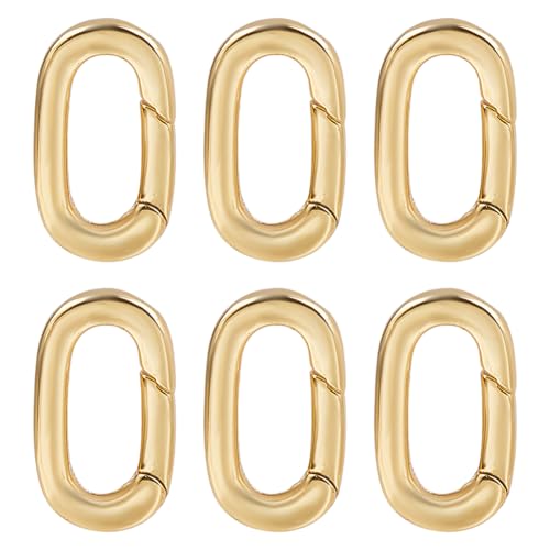 SUNNYCLUE 1 Box 6Pcs Real 18K Gold Plated Spring Oval Ring Carabiner Ring Jewellery Brass Keyring Lock Clasps Snap Hook Buckle Trigger Gate Clip for Purse Jewellery Making Bracelet Bags Lanyard DIY