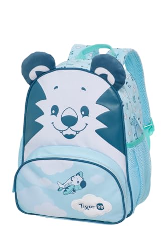 Tigor T. Tigre Mini Mochila Infantil Escolar Menino Original, Azul, Poliéster, 32 x 26 x 10 cm, Alças Acolchoadas Ajustáveis, Casual