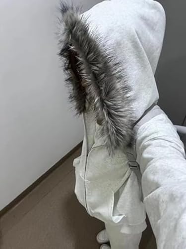 Y2k Zip Up Hoodie Fur Hooded Jacket Warm Winter Coat for Men Fur Collar Hoodies Streetwear Unisex Streetwear3