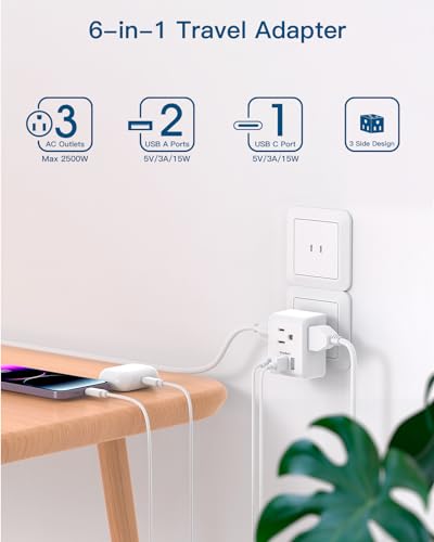 Image of 2 Pack US to Japan Plug Adapter, 2 Prong to 3 Prong Outlet Adapter with 3 AC Outlets 3 USB Ports(1 USB C), Type A Travel Power Converter Plug Adaptor for USA to Japanese Canada Mexico Philippines Peru
