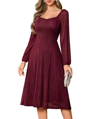 Bbonlinedress Women Lace Cocktail Dress Formal Vintage Wedding Guest Long Sleeve Modest Mother of The Bride Midi Dress