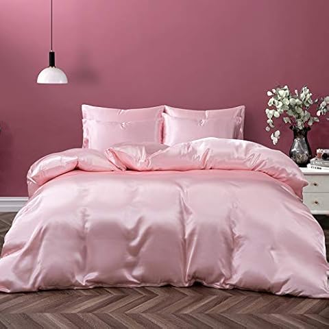 P Pothuiny 5 Pieces Satin Duvet Cover Full/Queen Size Set, Luxury Silky Like Blush Pink Duvet Cover Bedding Set with Zipper Closure, 1 Duvet Cover + 4 Pillow Cases (No Comforter) Cover
