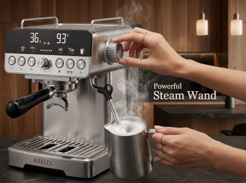 Image of Espresso Coffee Machine | 20 Bar High Pressure | Stainless Steel Body | Adjustable Brewing Time and Temperature | Cold Espresso Option | Milk Frother for Cappuccino and Latte
