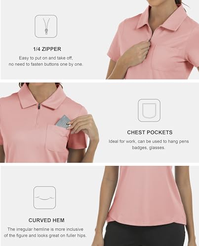 Image of MoFiz Womens Zip up Golf Polo Shirt Short Sleeve Workout Golf Top Moisture Wicking Lightweight Tennis Shirts