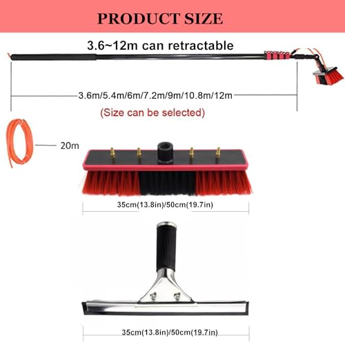 Kit di aste estensibili per la pulizia di finestre e pannelli solari, 5,4 m di lunghezza, con testina da 35 cm per soluzioni di pulizia efficienti