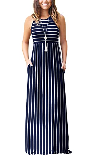Image of EUOVMY Women's Sleeveless Dress Casual Plain Loose Summer Long Maxi Dresses with Pockets