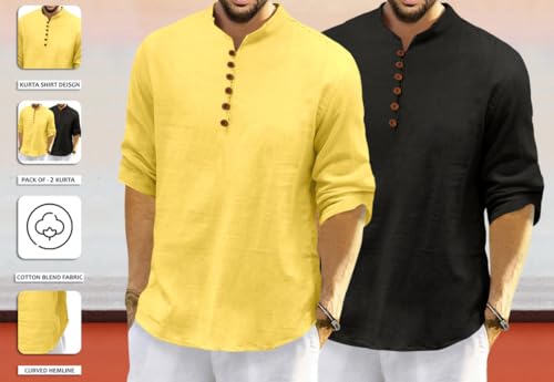 Image of ROYALSCOUT Men's Cotton Polyester Blend Solid Regular Fit Full Sleeve Short Kurta | Ethnic, Lightweight Summer Kurta for Daily & Occasion Use