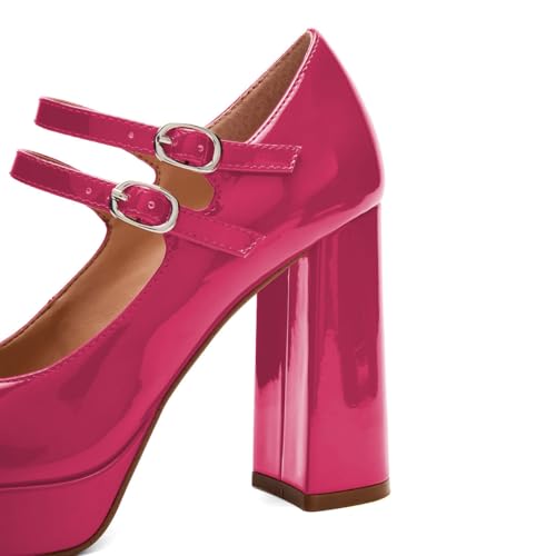 miss left Women Platform Closed Round Toe Mary Jane Pumps Two Strap High Chunky Block Heels Cute Party Shoes Size 4-16 US4