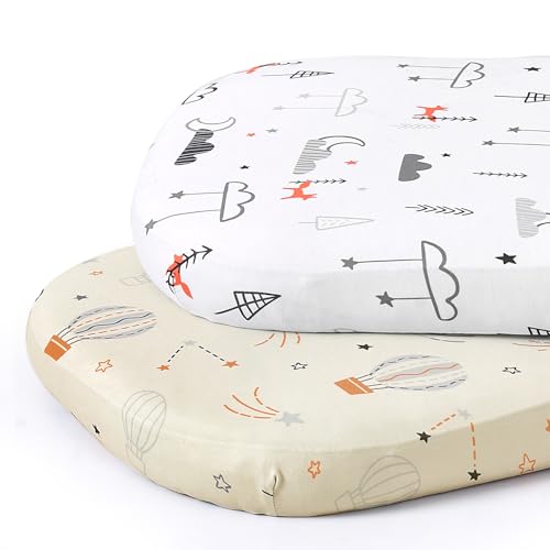 Image of Stretch Fitted Bassinet Sheet Set BROLEX 2 Pack Cradle Sheets for Bassinet Pad/Mattress,Unisex Boys Girls,Ultra Soft,Starsmoon Balloon
