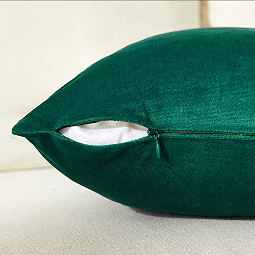 Image of Fancy Homi 2 Packs Christmas Green Throw Pillow Covers 18x18 Inch for Living Room Couch Bed, Green and White Velvet Patchwork with Gold Leather, Christmas Home Decor Square Cushion Case 45x45 cm