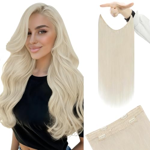 Image of YoungSee 130G Human Hair Wire Extensions Blonde Hidden Wire Hair Extensions Platinum Blonde Invisible Fish Line Hair Extensions Real Human Hair 20 Inch