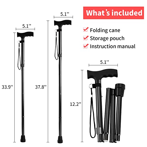 Walking Cane Lixiang 5-Level Foldable Walking Cane For Men Women Lightweight Adjustable Portable Hand Walking Stick - Balancing Mobility Aid - Sleek Comfortable T Handles Black #TOP1