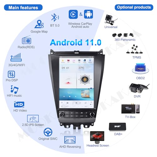 Qualcomm Android 11 Rádio automotivo para Honda Accord 7 2003-2007 Stereo Upgrade Tesla Style Auto R
