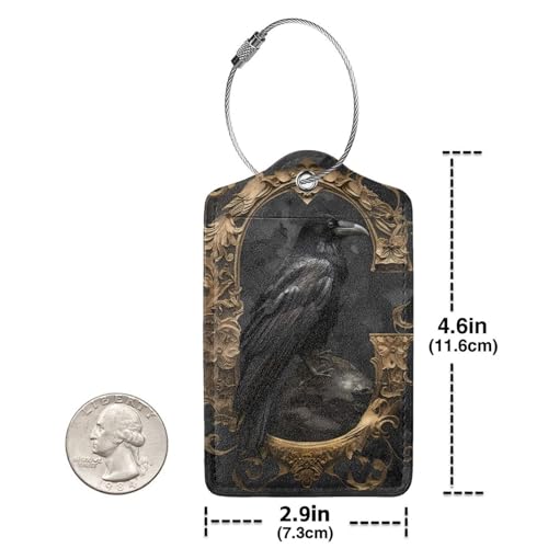 2 PCS Leather Luggage Tags for Suitcases - Gothic Raven Portrait Suitcase Tags Luggage Identifiers for Suitcases, ID Labels Name Travel Bag for Luggage Accessories with Steel Loop2