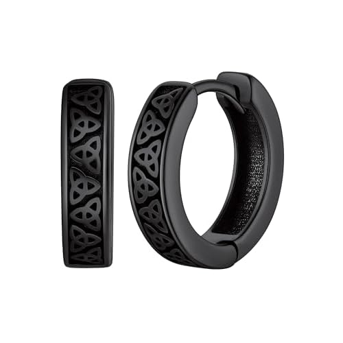 ChicSilver Hoop Earrings Men 925 Sterling Silver Mens Earrings Hypoallergenic Earrings for Men Gift for Dad 07.Triquetra Knot-Black