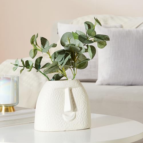 Image of Amazon Basics Handcrafted Ceramic Face-Shaped Vase for Quirky Home Decor Statement - Pack of 1, White