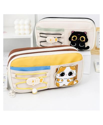 Image of Alokik Cute Black Cat Pencil Pouch for Girls & Boys, Large Capacity Multi-Layer Zipper Pencil Case with Front Pocket & Drawstring Organizer for School Supplies (Cat - Black)