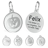 Ultra Joys Engraved Cat Name Tags Personalized - Stainless Steel Name Tag Pet Identification - Small Dog ID Tags Personalized for up to 4 Lines of Text - Pet ID Tags for Cat Collar - Pumpkin