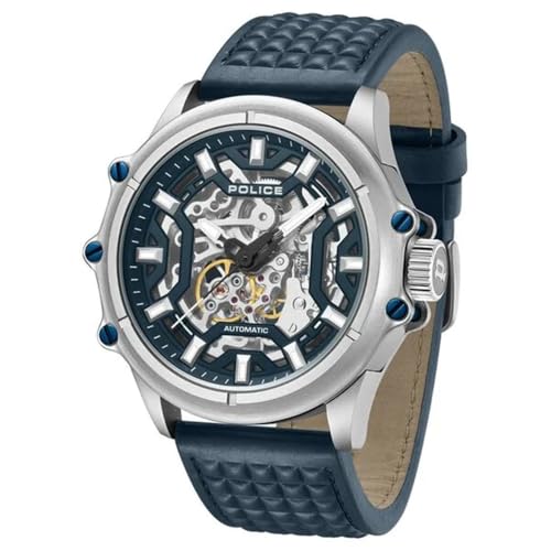 Image of Police Blue Dial Automatic Leather Strap Watch for Men
