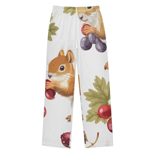 ZZXXB Squirrel Berry Print Boys Long Pants Soft Trousers Elastic Waist Kids Lounge Bottoms with Pockets S-XL