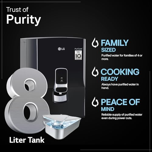 Image of LG Water Purifier 8 L, Dual Protection Airtight Stainless Steel Tank, RO + Digital Sterilizing Care, Mineral Booster Filter, 1 Complementary True Maintenance Package (WW141NF, Black, Wall Mount)