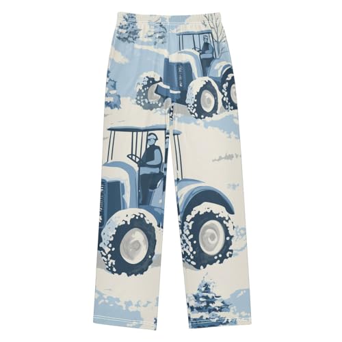 ZZXXB Winter Tractor Print Boys Long Pants Soft Trousers Elastic Waist Kids Lounge Bottoms with Pockets S-XL