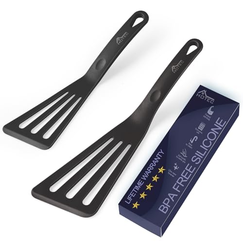 Comparison: Best Silicone Fish Spatula 7 HOTEC 600℉ Heat Resistant Silicone Slotted Fish Turner Spatula Set, BPA Free Flipper Cooking Spatulas, for Non Stick Cookware Dishwasher Safe, Black