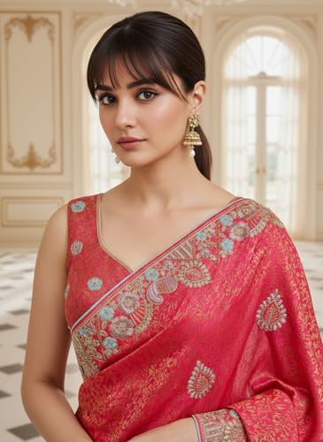 Image of Glory Sarees Women's Pure Soft Silk Banarasi Saree Traditional Embroidery Paisley Border With Blouse Piece (Qualamkars 103 Parent A)