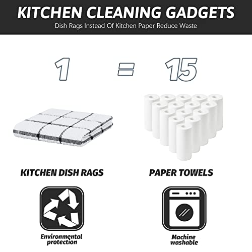 Nialnant 8 Pack Kitchen Dish Rags,100% Cotton Dish Cloths For Washing Dishes,Quick Drying Kitchen Towels,12X12 Inches,Black Plaid #TOP5