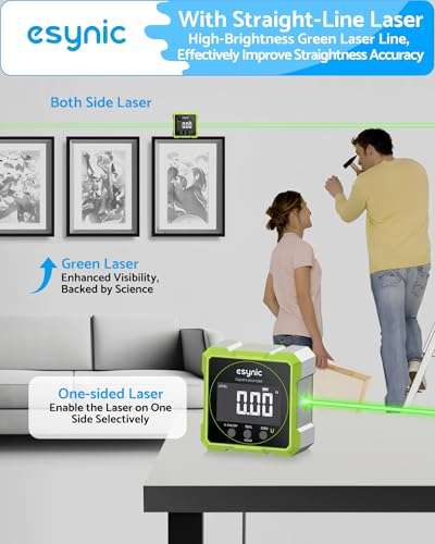 Image of eSynic Rugged Digital Angle Finder with Laser-Type-C Rechargeable Digital Inclinometer-Waterpoof-4-Sides Magnetic Angle Gauge-Clear LCD Display for Construction (Laser Level: Class II Output: 0.51mW)