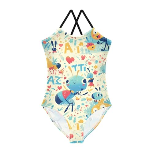 KLL Funny Ant Painted Toddler Girl 1-Piece Swimsuit Summer Swimming Suits Adjustable Strap Quick-Dry