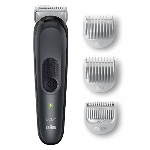 Braun Body Groomer Series 3 3350 - Maquinilla de afeitar corporal para pecho, axilas, ingles y más, incluye peines para longitud de 3 mm y 5 mm, lavable, 80 min de tiempo de funcionamiento inalámbrico