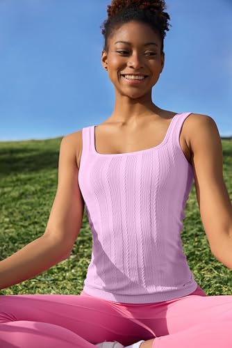 Image of ATTRACO Ribflex Workout Tank Tops for Women Seamless Full Length Gym Tops Athletic Yoga Top Built in Bra