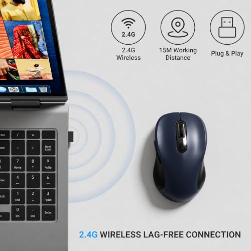 Image of WisFox 2.4GHz Wireless Mouse for Laptop, Ergonomic 6-Button, Matt Gray