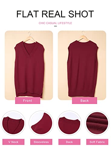 Image of EVALESS Oversized Sweater Vest for Women V Neck Sleeveless Solid Color Loose Pullover Sweater