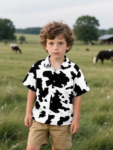 COSLAND Boys' Animal Print Hawaiian Shirt Short Sleeve Button Down Shirt for Kids, XS-L4