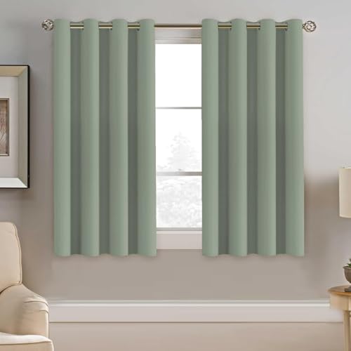 Image of H.VERSAILTEX Blackout Curtain for Living Room Small Window Kitchen Blackout Curtains 45 inch Length Energy Saving Solid Grommet Blackout Drape, One Panel, Sea Grass, 52 inch W x 45 inch L