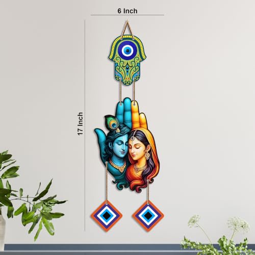 Image of Artvibes Radha Krishna Blessings Evil Eye Wall Hanging for Entrance Door | Nazar Suraksha Decor for Home Bedroom Temple Office | Positive Energy Good Luck Decorative Gift (WH 8581N)