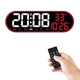  Doramier Horloge Numérique, Horloge Numérique Murale avec Télécommande, 15 Pouces Horloge Murale Réveil LED Digital Grand Ecran, Reveil Numerique à Luminosité Réglable (Rouge)