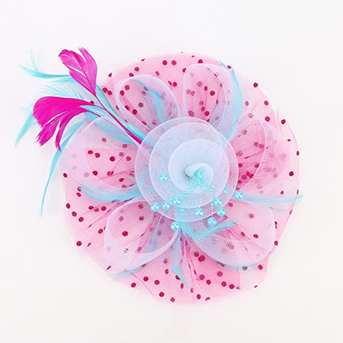 Image of DRESHOW Fascinators Hat Flower Mesh Ribbons Feathers on a Headband and a Clip Tea Party Headwear for Girls and Women